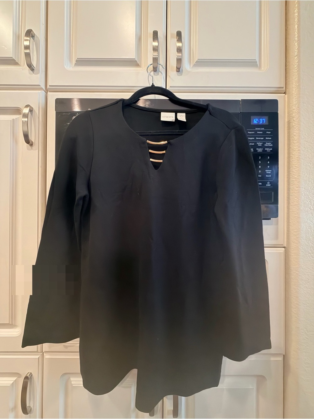 Chico's Black Long-Sleeve Ladder-Detail Keyhole Blouse